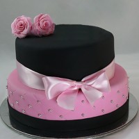 2 Tiers Quilt and Roses cake